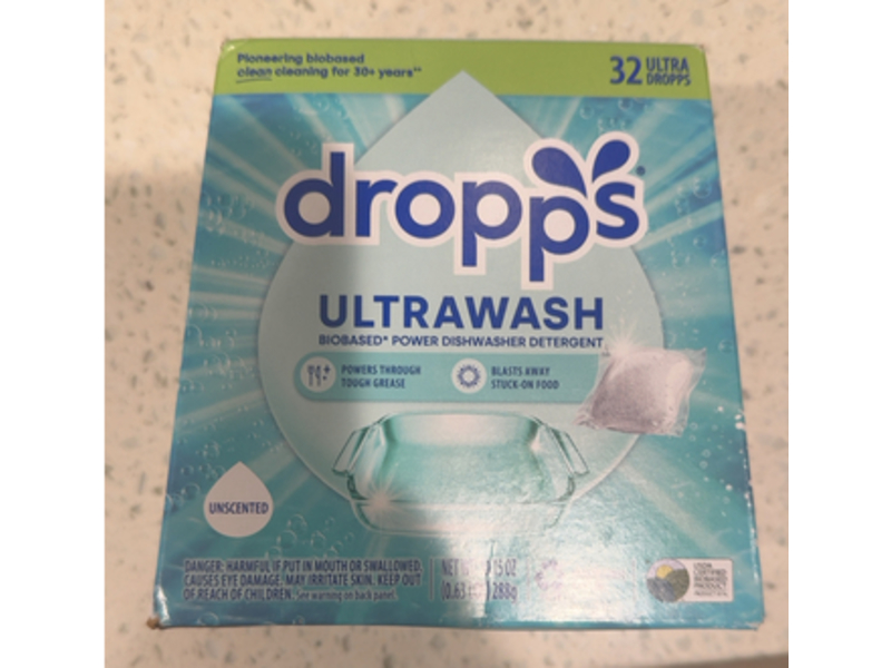 Dropps UltraWash Dishwasher Detergent Pods, Unscented, 10.15 oz/288 g, 32 Count
