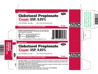 Clobetasol Propionate Cream USP, 0.05%, 15 g, Taro Pharmaceuticals (RX)