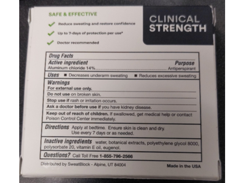 Sweatblock Antiperspirant Wipes, Clinical Strength, 10 Count