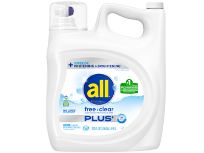 All Plus Whitening & Brightening Liquid Laundry Detergent, Free & Clear, 160 Loads, 200 fl oz/5.91 L