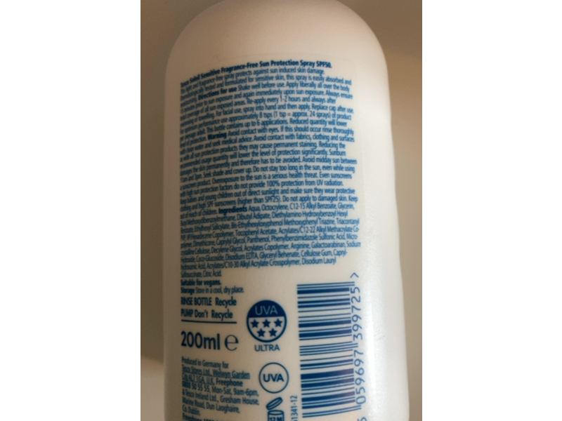 Tesco Soleil Sensitive Sun Protection Spray, SPF 50, 200 mL