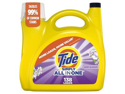 Tide Simply All-In-One Liquid Laundry Detergent, Berry Blossom Scent, 138 Loads, 182 fl oz