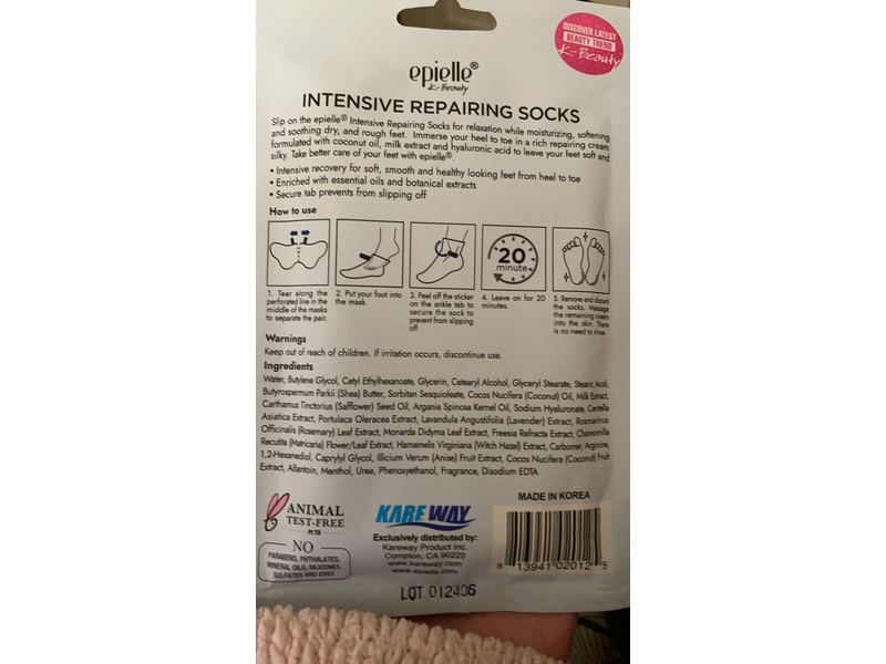 Epielle Intensive Repairing Socks, Coconut Oil, Milk Extract & Hyaluronic Acid, 1 Pair