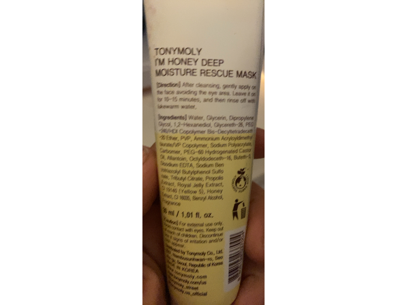 TonyMoly Deep Moisture Rescue Mask, I'm Honey, 1.01 fl oz/30 mL