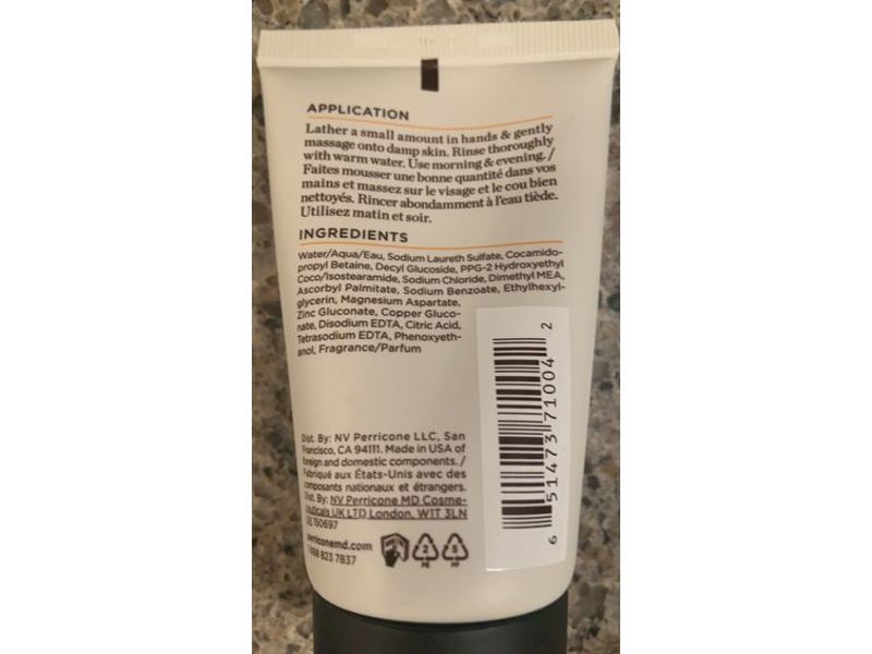 Perricone MD Brightening Cleanser, Vitamin C Ester, Citrus, 2 fl oz/59 mL