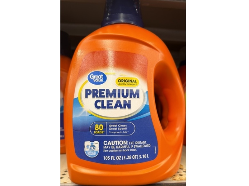 Great Value Premium Clean Original Laundry Detergent, 80 Loads, 105 fl oz/3.10 L