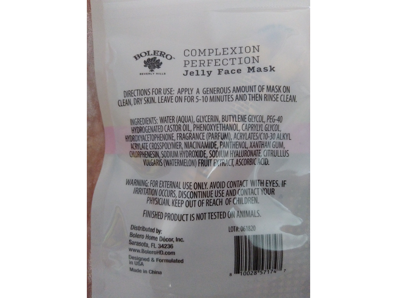 Bolero Beverly Hills Complexion Perfection Jelly Face Mask, Watermelon + Vitamin C, 0.5 fl oz/14.7 ml