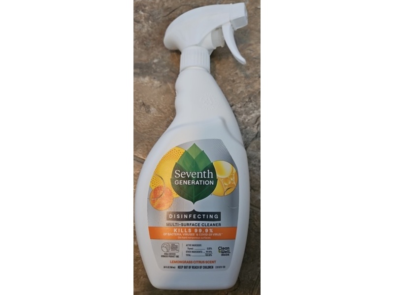 Seventh Generation Disinfecting Multi-Surface Cleaner, Lemongrass Citrus Scent, 26 fl oz/768 mL