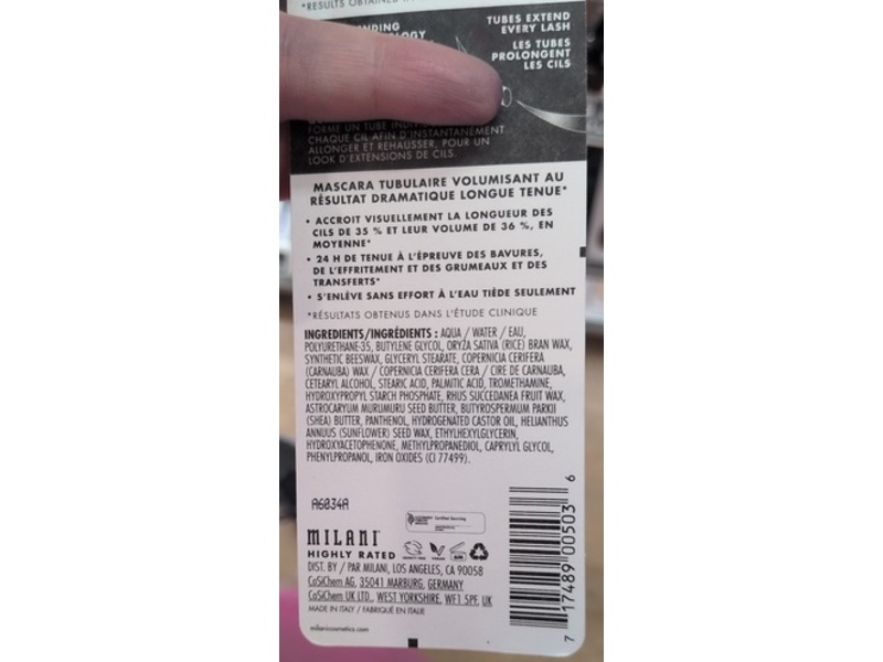 Milani Highly Rated Lash Extensions XL Volumizing Tubing Mascara, Black, 0.32 fl oz/9.5 mL