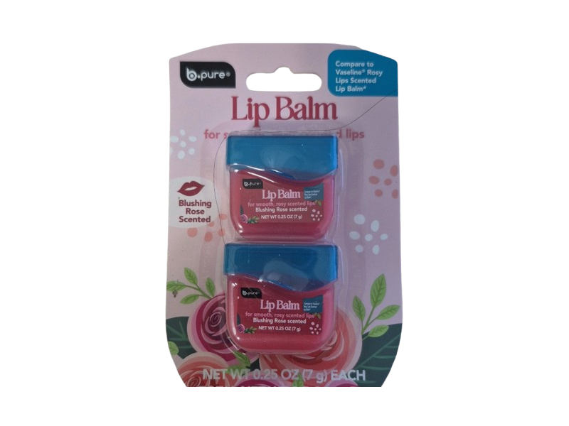 B.pure Lip Balm, Blushing Rose Scented, Moisturizing, 0.25 oz/7 g, Pack Of 2