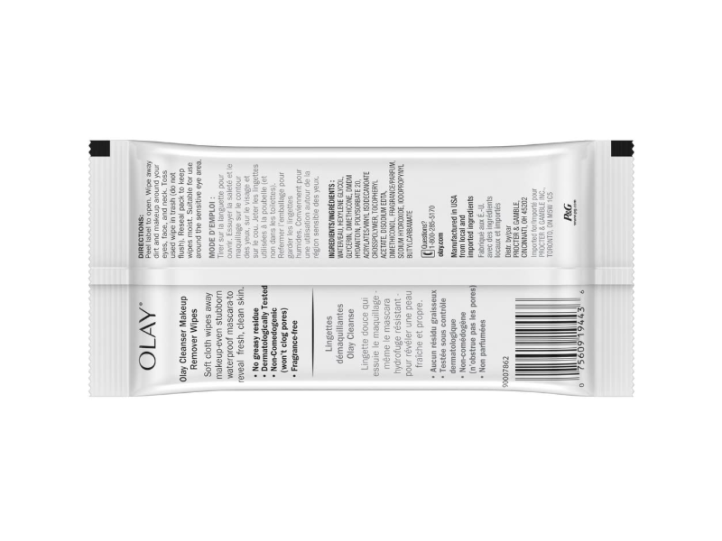 Olay Cleanse Makeup Remover Wipes, Fragrance-Free, 25 count