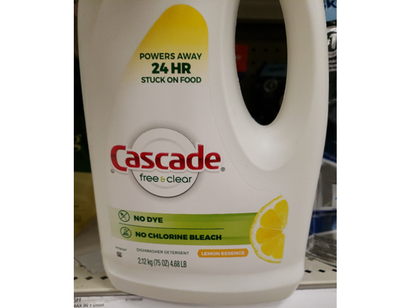 Cascade Dishwasher Detergent, Free & Clear, Lemon Essence, 75 oz/2.12 kg