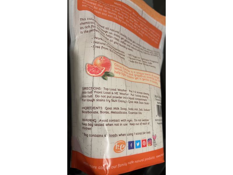 Brooke & Nora Daisy's Goat Milk Laundry Soap, Citrus Sunrise, 45 Loads, 30.4 oz/0.86 kg