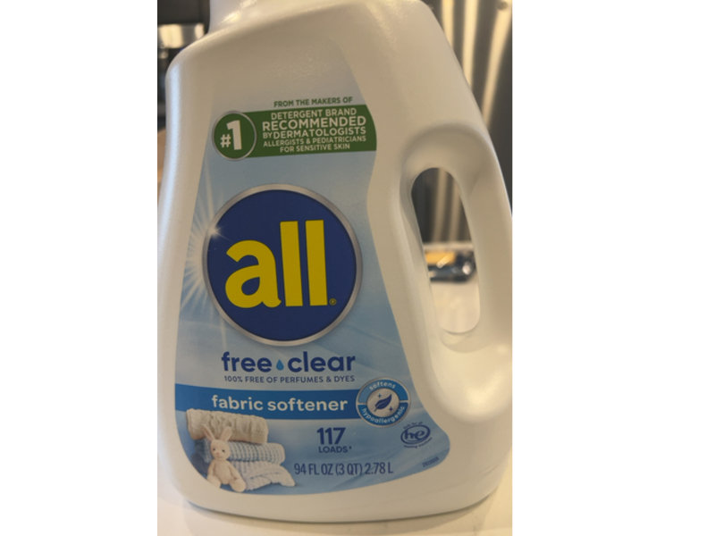 All Fabric Softener, Free & Clear, 117 Loads, 94 fl oz/2.78 L