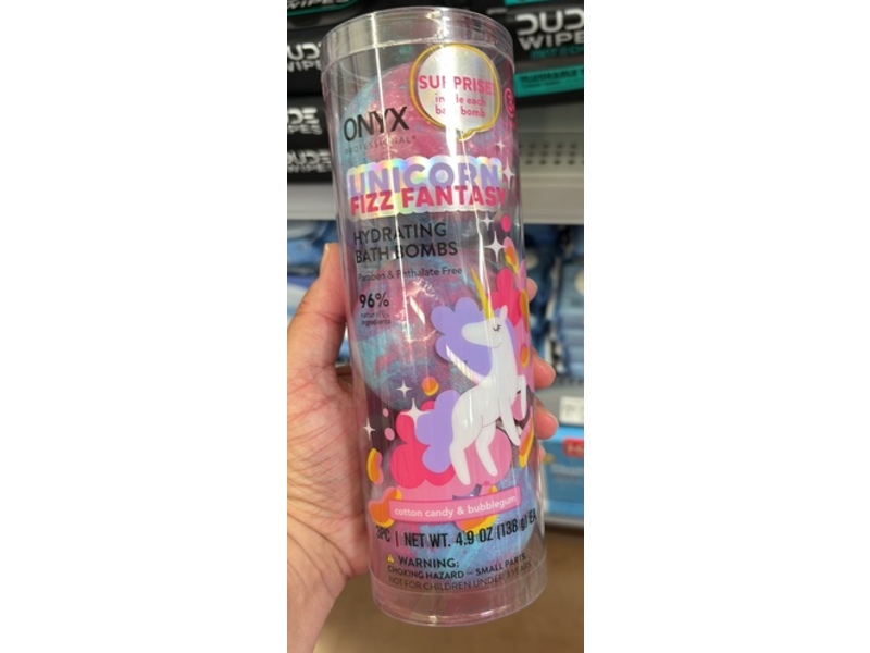 Onyx Unicorn Fizz Fantasy Hydrating Bath Bombs, Cotton Candy & Bubblegum, 4.9 oz/138 g