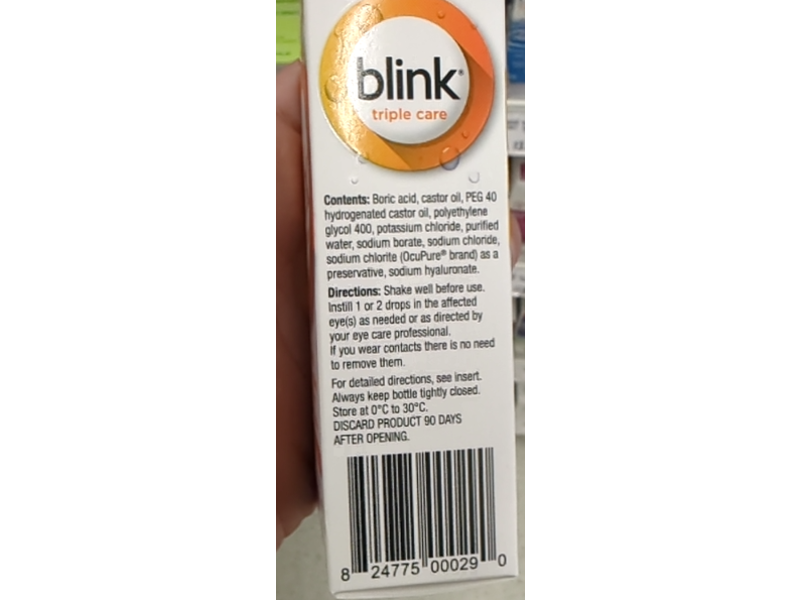 Blink Triple Care Lubricanting Eye Drops, 0.34 fl oz/10 mL