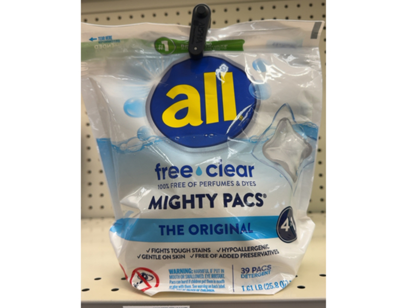 All Mighty Pacs Free Clear Detergent, The Original, 25.8 oz/733 g, 39 Count
