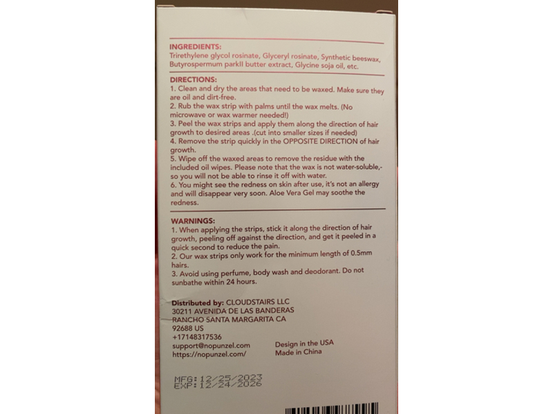 Nopunzel Effective & Ready To Use Wax Stripes, 64 count