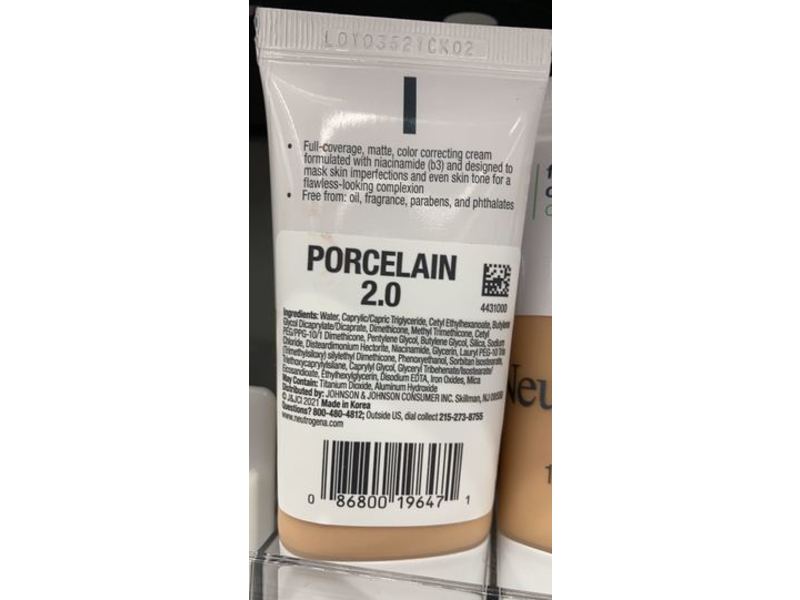 Neutrogena Flawless Matte CC Cream Clear Coverage, Niacinamide (b3), 2.0 Porcelain, 1 oz/28 g