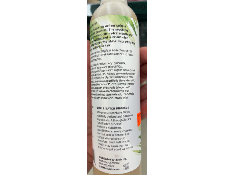 Zatik Natural Healthy & Shiny Shampoo, Olive & Black Seed, 10.8 fl oz/320 mL