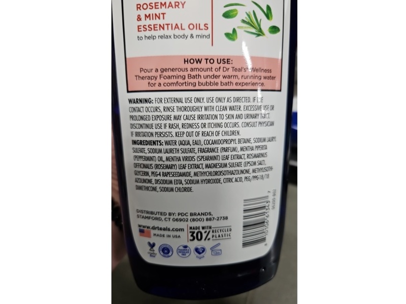 Dr Teal's Pure Epsom Salt Foaming Bath, Wellness Therapy, 34 fl oz/1000 mL