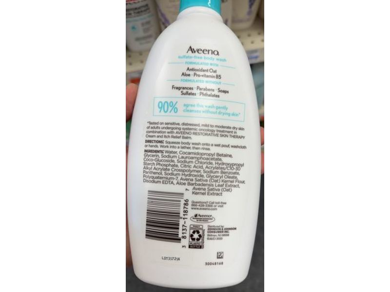 Aveeno Restorative Skin Therapy Body Wash, Sulfate-Free, 18 fl oz/532 mL