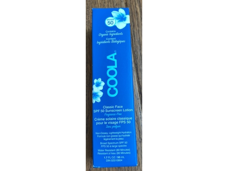 Coola Classic Face Sunscreen Lotion, SPF 50, Fragrance Free, 1.7 fl oz/50 mL