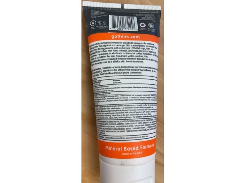 Thinksport Clear Zinc Active Face Sunscreen, SPF 50, 2 fl oz/59 mL