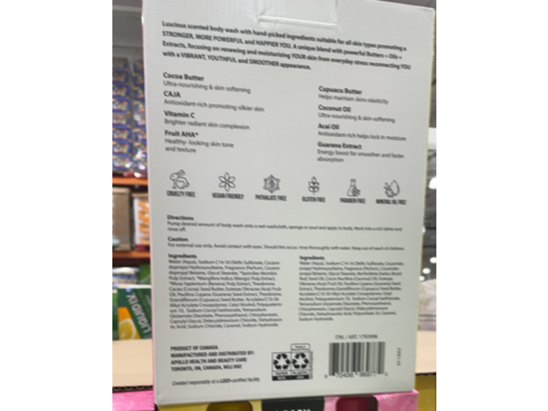 Nutrius Brazilian Renewing & Moisturizing Body Wash, Coco Bliss, Berry Bliss, 25.4 fl oz/750 mL, Pack Of 2