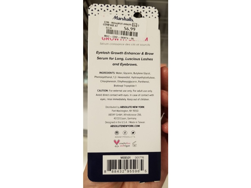 Absolute New York Eyelash & Brow Growth Serum, 03 oz/9 g