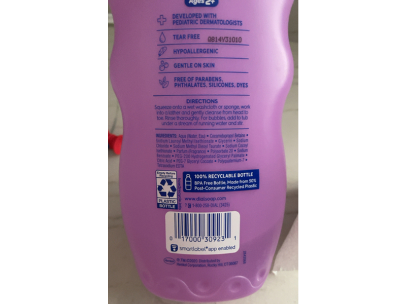 Dial Kids 3 In 1 Body, Hair, Bubble Bath, Lavender, 24 fl oz/709 mL, Pack Of 4