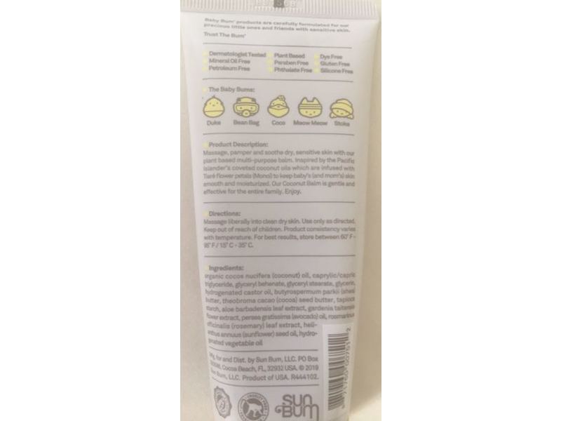 Baby Bum Natural Monoi, Coconut Balm, 3 oz/85 g