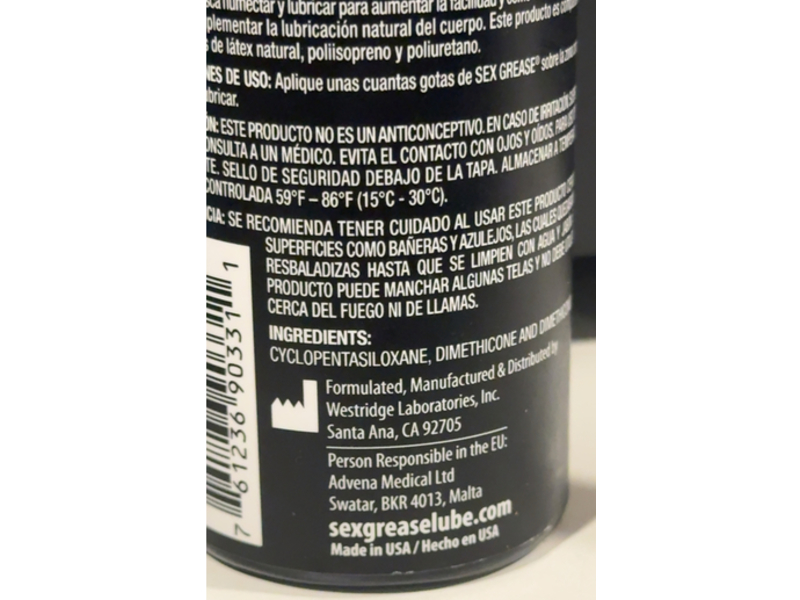 Sex Grease Personal Lubricant, 8.5 fl oz/250 mL