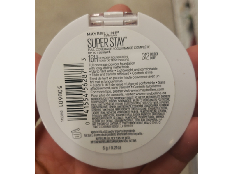 Maybelline Super Stay Full Coverage Powder Foundation, 312 Golden, 0.21 oz/6 g