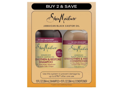 SheaMoisture Strengthen & Restore Shampoo & Conditioner Set, Jamaican Black Castor Oil, 13 fl oz/384 mL