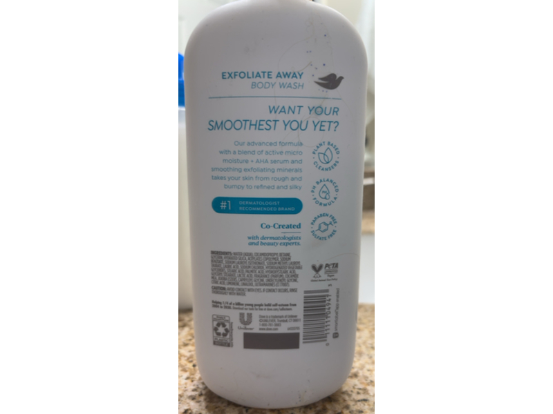 Dove Exfoliate Away Micro-Polishes Silkier Skin Body Wash, 4% Refining Serum AHA, 18.5 fl oz/547 mL