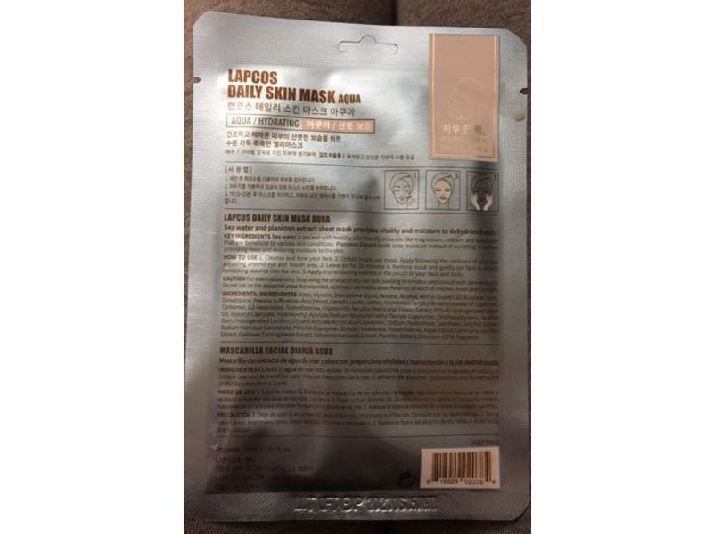 Lapcos Aqua Hydrating Daily Sheet Mask, 1.01 fl oz/30 mL, Pack Of 5