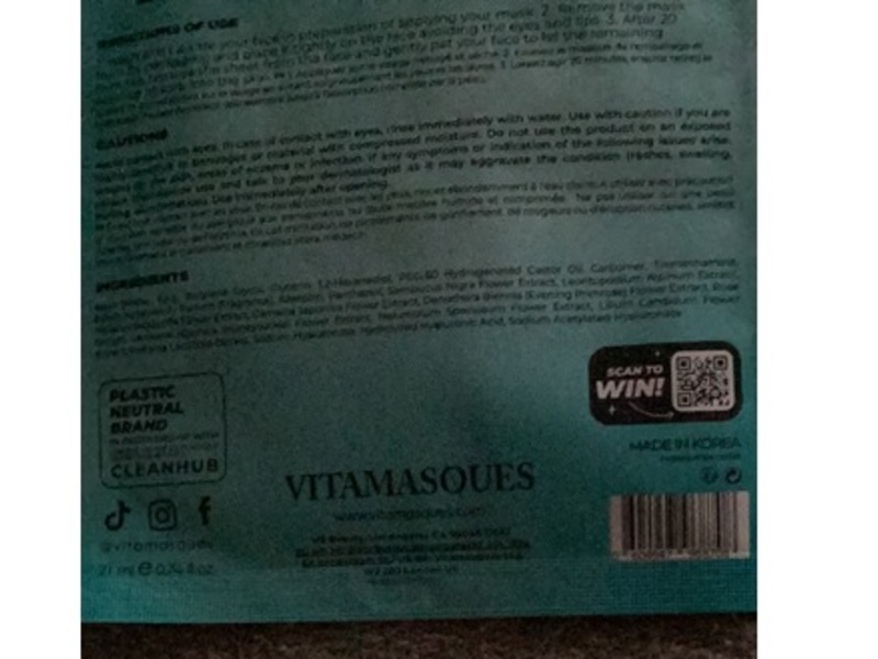 Vitamasques Power Hydrate Blossom Nectar Metallic Sheet Mask, 0.74 fl oz/21 mL