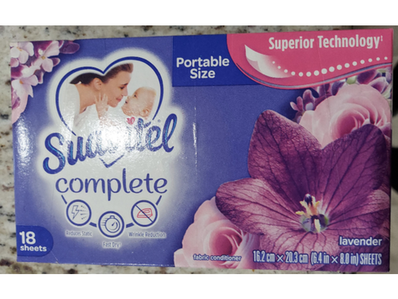 Suavitel Complete Fabric Softener Dryer Sheets, Lavender, 18 Sheets, Pack Of 15
