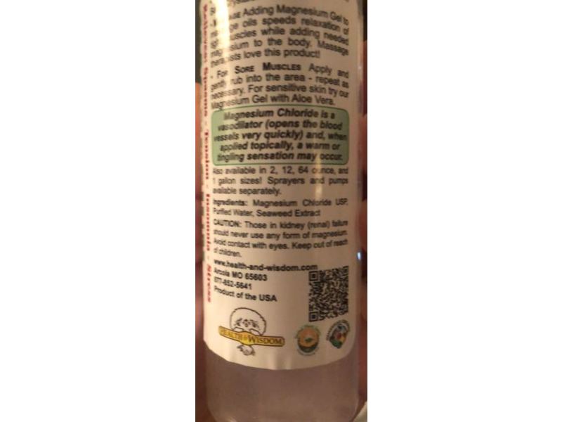 Health And Wisdom Magnesium Gel, 4 fl oz/118 mL