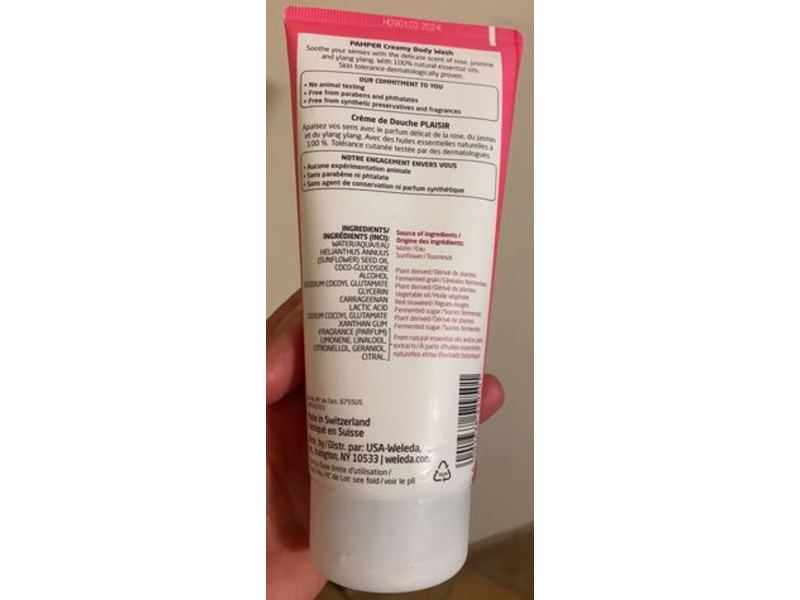 Weleda Pamper Creamy Body Wash, Rose + Jasmine + Ylang Ylang, 6.8 fl oz/200 mL