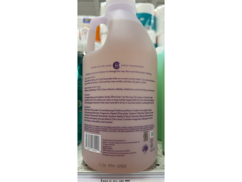 Safely Everyday Laundry Liquid Detergent, Calm Lavender & Coconut Milk, 80 Loads, 64 fl oz/1.5 L