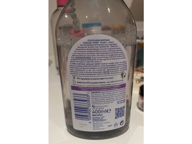 Nivea Soothing Micellar Water, Amino Acid Complex + Dexpanthenol, 400 mL