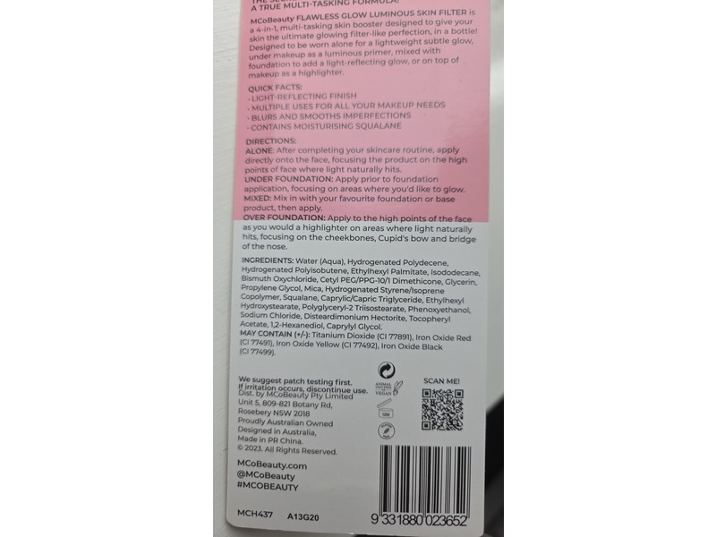 MCoBeauty Flawless Glow Luminous Skin Filter, 2 Fair, 1.01 fl oz/30 mL