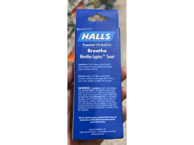 Halls Breathe Essential Oil Roll-On, Menthol-Lyptus, 0.33 fl oz/10 mL