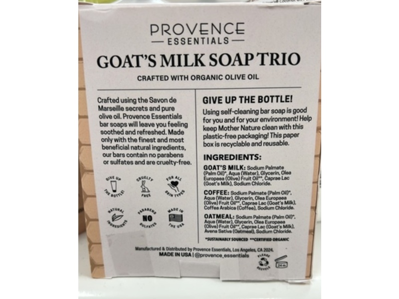 Provence Essentials Goat's Milk Soap Trio, Goat's Milk & Coffee & Oatmeal, 10 oz/283 g