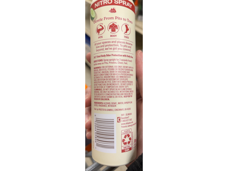 Old Spice Gentle Man's Total Body Deodorant Spray, Cucumber + Avocado, 3.5 oz/99 g
