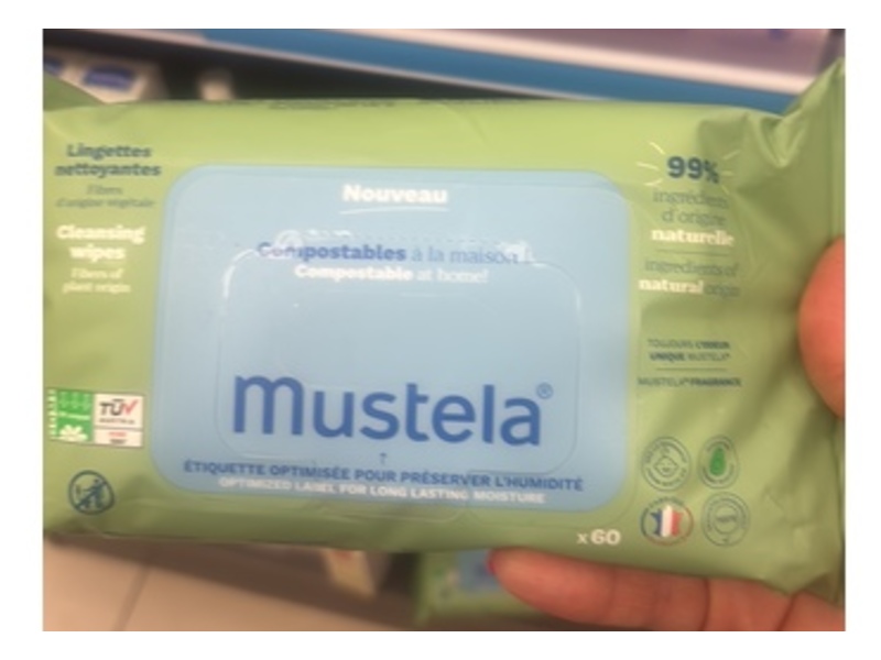 Mustela Nouveau Compostable Cleansing Wipes, Avocado, 60 Count, Pack Of 6