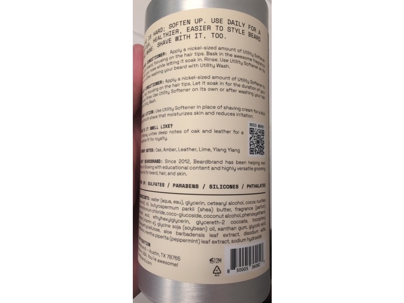 Beardbrand Utility Softener Beard + Hair Conditioner Moisturizing Shave Lotion, Old Money, 14 fl oz/414 mL