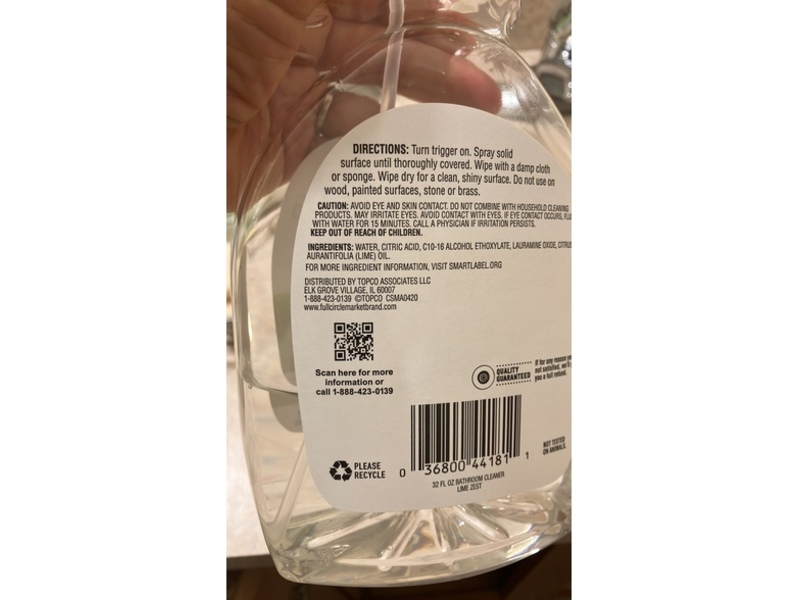 Full Circle Market Bathroom Cleaner, Lime Zest, 32 fl oz/946 mL